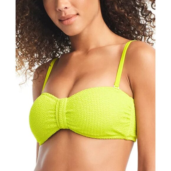Bar III Convertible Bandeau Bikini Top Womens Size S Sunny Lime Removeable Strap - Picture 1 of 7